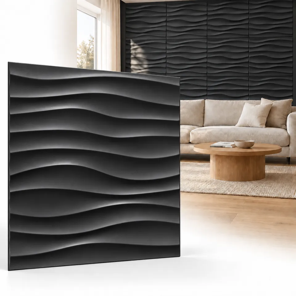 ikhemalarka-3d-pvc-paneel-welle-wave-deckenpaneel-schwarz-50x50 image 1